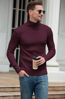 Foto 2 | Foto 2 | Jersey Qzh.duao Para Hombre Casual Ajustado Cuello Alto Rojo Vino - Venta Internacional.