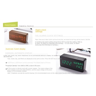 Foto 3 | Foto 3 | Despertador Led Con Calendario Perpetuo Control De Voz Madera - Venta Internacional.