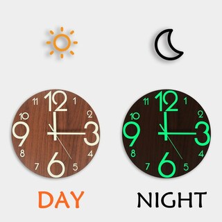 Foto 1 | Foto 1 | Reloj De Pared Luminoso De Madera Que Brilla En La Oscuridad  30 Cm Con Campana - Venta Internacional.