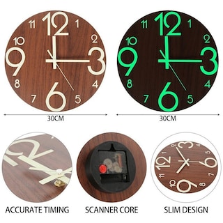 Foto 3 | Foto 3 | Reloj De Pared Luminoso De Madera Que Brilla En La Oscuridad  30 Cm Con Campana - Venta Internacional.