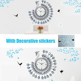 Foto 3 | Foto 3 | Reloj De Pared Diy 3d Creativo Con Forma De Pavo Real Metal Brillante 54 X 54 Cm - Venta Internacional.