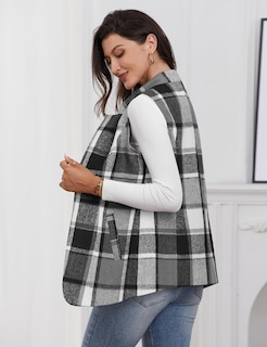 Foto 4 | Foto 4 | Chaleco Idealsanxun De Lana A Cuadros Para Mujer Color Gris Talla Xxl - Venta Internacional.