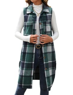 Foto 1 | Foto 1 | Chaleco Mywinway Largo A Cuadros Para Mujer 2024 Otoño Invierno Verde Xl - Venta Internacional.