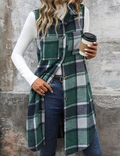 Foto 3 | Foto 3 | Chaleco Mywinway Largo A Cuadros Para Mujer 2024 Otoño Invierno Verde Xl - Venta Internacional.