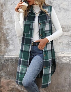Foto 4 | Foto 4 | Chaleco Mywinway Largo A Cuadros Para Mujer 2024 Otoño Invierno Verde Xl - Venta Internacional.