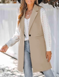 Foto 2 | Foto 2 | Chaleco Idealsanxun Chaqueta Blazer Larga De Lana Sin Mangas Para Mujer - Venta Internacional.