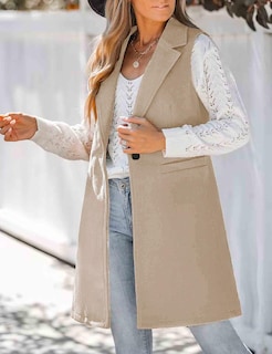 Foto 3 | Foto 3 | Chaleco Idealsanxun Chaqueta Blazer Larga De Lana Sin Mangas Para Mujer - Venta Internacional.