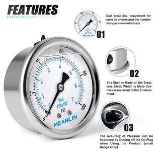 Foto 5 | Foto 5 | Manómetro Meanlin Measure De Acero Inoxidable 0-100 Psi - Venta Internacional.