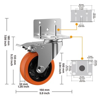 Foto 2 | Foto 2 | Ruedas Caster Ashgoob En Forma De L De 4 Pulgadas Con Freno De 1200 Libras Paquete De 4 - Venta Internacional.