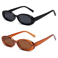 Gafas De Sol Vanlinker De Los Años 90  Retro  Ovaladas  Polarizadas  Paquete De 2  Negro Y Marrón - Venta Internacional.