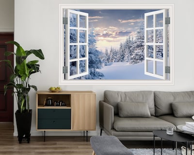 Foto 5 | Foto 5 | Adhesivo De Pared Flfk Para Ventana Falsa Bosque Nevado De Coníferas 80 X 60 Cm - Venta Internacional.