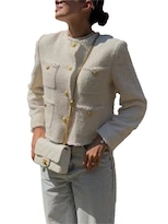 Chaqueta Tipo Blazer Hathne Para Mujer Tweed Corta Blanca Talla S - Venta Internacional.