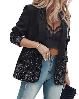 Foto 1 | Foto 1 | Chaquetas De Otoño Blazer Chic Me Para Mujer 2024 Con Diamantes De Imitación  Color Negro M - Venta Internacional.