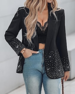 Foto 4 | Foto 4 | Chaquetas De Otoño Blazer Chic Me Para Mujer 2024 Con Diamantes De Imitación  Color Negro M - Venta Internacional.