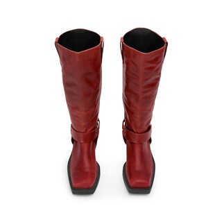 Foto 4 | Foto 4 | Botas Altas Hasta La Rodilla Fifsy De Cuero Rojo Con Hebilla Y Punta Cuadrada Para Mujer - Venta Internacional.