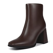 Botines Wetviro Para Mujer Tacón Grueso Marrón Punta Cuadrada - Venta Internacional.