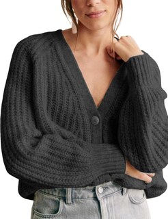 Foto 1 | Foto 1 | Jersey Tipo Cárdigan Wequle Para Mujer De Punto Grueso Cuello En V Gris Oscuro - Venta Internacional.