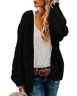 Foto 1 | Foto 1 | Jersey Tipo Cárdigan Ferrtye Para Mujer Grueso Tejido Trenzado Negro - Venta Internacional.