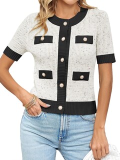 Foto 1 | Foto 1 | Cárdigan Langwyqu De Manga Corta Con Botones Para Mujer Color Blanco - Venta Internacional.