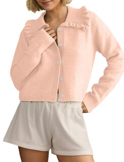 Foto 1 | Foto 1 | Jersey Tipo Cárdigan Icobid Para Mujer  Punto  Cuello Con Volantes  Rosa - Venta Internacional.