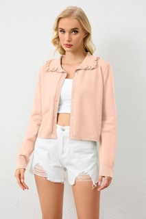 Foto 2 | Foto 2 | Jersey Tipo Cárdigan Icobid Para Mujer  Punto  Cuello Con Volantes  Rosa - Venta Internacional.