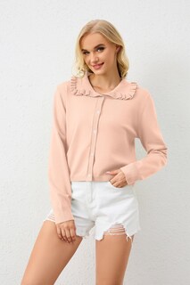 Foto 3 | Foto 3 | Jersey Tipo Cárdigan Icobid Para Mujer  Punto  Cuello Con Volantes  Rosa - Venta Internacional.