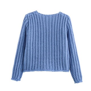 Foto 2 | Foto 2 | Cárdigan Findthy De Punto Corto Para Mujer  Manga Larga  Azul S - Venta Internacional.