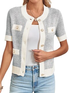 Foto 2 | Foto 2 | Cárdigan Langwyqu Para Mujer Manga Corta Con Botones Gris - Venta Internacional.