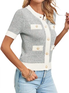 Foto 3 | Foto 3 | Cárdigan Langwyqu Para Mujer Manga Corta Con Botones Gris - Venta Internacional.