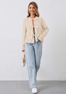 Foto 4 | Foto 4 | Jersey Tipo Cárdigan Calbatic Para Mujer  Manga Larga  Pajarita Con Lazo En La Parte Delantera - Venta Internacional.