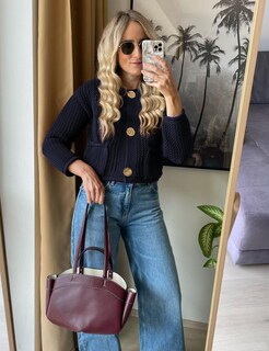 Foto 6 | Foto 6 | Jersey Corto Tipo Cárdigan Wyeysyt De Punto Grueso Con Parte Delantera Abierta Azul Marino - Venta Internacional.