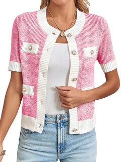 Foto 2 | Foto 2 | Cárdigan Langwyqu Para Mujer De Manga Corta Con Botones Color Rosa - Venta Internacional.