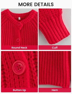 Foto 6 | Foto 6 | Jersey Tipo Cárdigan Wyeysyt De Punto Grueso Con Botones Rojo Para Mujer - Venta Internacional.