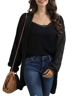 Foto 2 | Foto 2 | Jersey Tipo Cárdigan Ferrtye Para Mujer  Grueso  Tejido Trenzado  Negro - Venta Internacional.