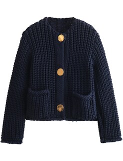 Foto 1 | Foto 1 | Jersey Tipo Cárdigan Hvewarm Para Mujer De Punto Grueso De Otoño Azul Marino - Venta Internacional.