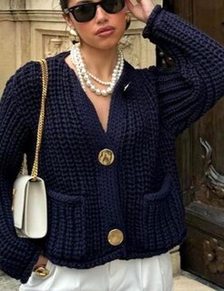 Foto 3 | Foto 3 | Jersey Tipo Cárdigan Hvewarm Para Mujer De Punto Grueso De Otoño Azul Marino - Venta Internacional.