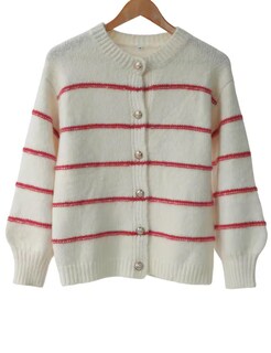 Foto 6 | Foto 6 | Jersey Tipo Cárdigan Qibabu Para Mujer De Punto A Rayas Con Botones Color Beige - Venta Internacional.