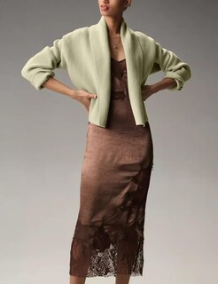 Foto 3 | Foto 3 | Jersey Tipo Cárdigan Wyeysyt Corto Con Solapa Extragrande Verde Para Mujer - Venta Internacional.
