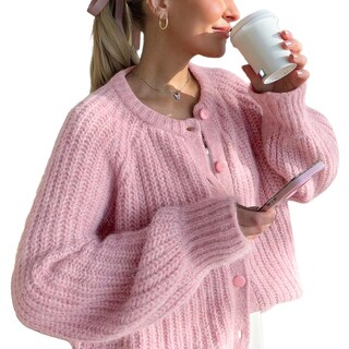 Foto 1 | Foto 1 | Jersey Tipo Cárdigan Wyeysyt Para Mujer De Punto Grueso Con Botones Rosa - Venta Internacional.