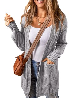 Foto 1 | Foto 1 | Jersey Tipo Cárdigan Shewin De Punto Trenzado De Gran Tamaño Gris Para Mujer - Venta Internacional.