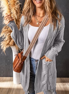 Foto 2 | Foto 2 | Jersey Tipo Cárdigan Shewin De Punto Trenzado De Gran Tamaño Gris Para Mujer - Venta Internacional.