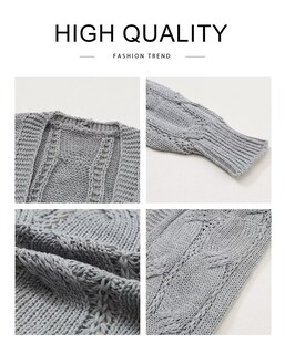 Foto 7 | Foto 7 | Jersey Tipo Cárdigan Shewin De Punto Trenzado De Gran Tamaño Gris Para Mujer - Venta Internacional.
