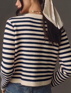 Foto 3 | Foto 3 | Chaqueta Lentta Para Mujer Punto A Rayas Cuello Redondo Y Botones Azul Marino - Venta Internacional.