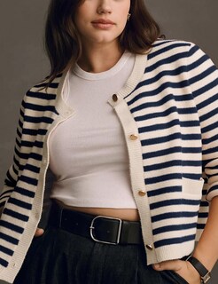 Foto 4 | Foto 4 | Chaqueta Lentta Para Mujer Punto A Rayas Cuello Redondo Y Botones Azul Marino - Venta Internacional.