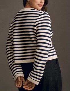 Foto 5 | Foto 5 | Chaqueta Lentta Para Mujer Punto A Rayas Cuello Redondo Y Botones Azul Marino - Venta Internacional.