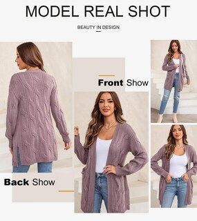 Foto 6 | Foto 6 | Jersey Tipo Cárdigan Shewin Extragrande Grueso Tejido Trenzado Morado - Venta Internacional.