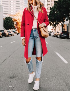 Foto 2 | Foto 2 | Coat Hooever Para Mujer De Lana Casual Con Muesca Y Solapa Color Rojo - Venta Internacional.