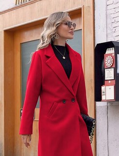 Foto 4 | Foto 4 | Coat Hooever Para Mujer De Lana Casual Con Muesca Y Solapa Color Rojo - Venta Internacional.