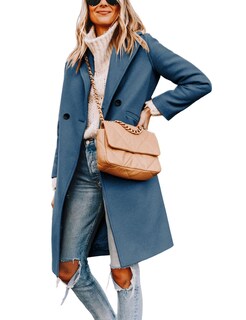 Foto 1 | Foto 1 | Coat Hooever Para Mujer Lana De Invierno Casual Con Muesca Y Solapa Azul - Venta Internacional.