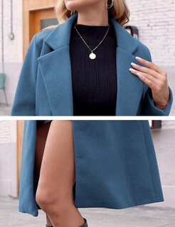 Foto 6 | Foto 6 | Coat Hooever Para Mujer Lana De Invierno Casual Con Muesca Y Solapa Azul - Venta Internacional.